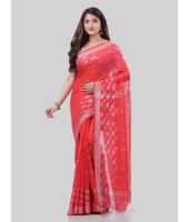 DESH BIDESH Women`s Tant Cotton Silk Handloom Cotton Saree Flowting Leaves Work With Blouse Piece(Red)