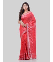 DESH BIDESH Women`s Tant Cotton Silk Handloom Cotton Saree Flowting Leaves Work With Blouse Piece(Red)