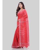 DESH BIDESH Women`s Tant Cotton Silk Handloom Cotton Saree Flowting Leaves Work With Blouse Piece(Red)