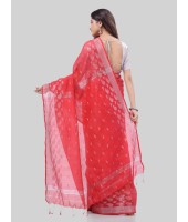 DESH BIDESH Women`s Tant Cotton Silk Handloom Cotton Saree Flowting Leaves Work With Blouse Piece(Red)