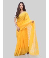 DESH BIDESH Women`s Tant Cotton Silk Handloom Cotton Saree Flowting Leaves Work With Blouse Piece(Yellow)