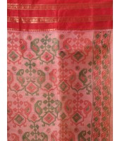  Bengal Tant Jamdani Printed Handloom Cotton Saree Without Blouse Piece (Red)