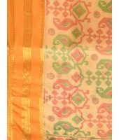  Bengal Tant Jamdani Printed Handloom Cotton Saree Without Blouse Piece (Yellow)