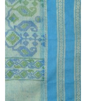 Bengal Tant Jamdani Printed Handloom Cotton Saree Without Blouse Piece (Blue)