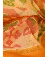  Bengal Tant Jamdani Printed Handloom Cotton Saree Without Blouse Piece (Yellow)