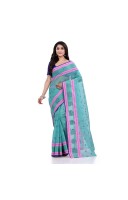 DESH BIDESH Women`s Traditional Tant Pure Handloom Cotton Saree Woven Kamal kolka Designer Without Blouse Piece(Firoza)