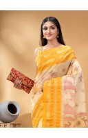 dB DESH BIDESH Women's Shakuntala Design Printed Tant Handloom Pure Cotton Saree Without Blouse Piece