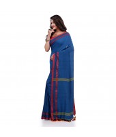 Women`s Traditional Bengali Tant Handloom Cotton Saree Loveria Design With Blouse Piece(Blue)