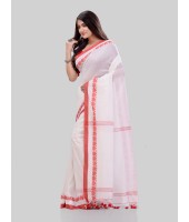 DESH BIDESH Women`s Traditional Bengali Tant Handloom Cotton Saree Royel Loveria Design With Blouse Piece(White)