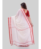 DESH BIDESH Women`s Traditional Bengali Tant Handloom Cotton Saree Royel Loveria Design With Blouse Piece(White)