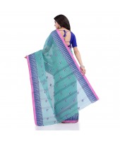 Women`s Traditional Pure Cotton Handloom Saree Woven Tikli Designer Without Blouse Piece(Firoza)