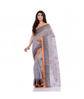 Women`s Traditional Pure Cotton Handloom Saree Woven Tilak Designer Without Blouse Piece(Grey Orange)