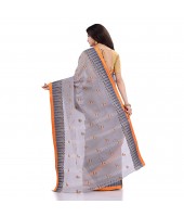 Women`s Traditional Pure Cotton Handloom Saree Woven Tilak Designer Without Blouse Piece(Grey Orange)