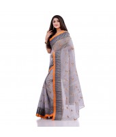 Women`s Traditional Pure Cotton Handloom Saree Woven Tilak Designer Without Blouse Piece(Grey Orange)