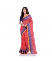 Women`s Traditional Pure Cotton Handloom Saree Woven Tilak Designer Without Blouse Piece(Light Red)