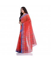 Women`s Traditional Pure Cotton Handloom Saree Chotushkone Woven Designer Without Blouse Piece(Orange)