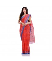 Women`s Traditional Pure Cotton Handloom Saree Chotushkone Woven Designer Without Blouse Piece(Orange)