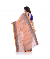 Women`s Traditional Pure Cotton Handloom Saree Woven Tikli Designer Without Blouse Piece (Soft Orange)