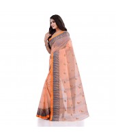 Women`s Traditional Pure Cotton Handloom Saree Woven Tikli Designer Without Blouse Piece (Soft Orange)