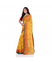 Women`s Traditional Pure Cotton Handloom Saree Woven Tikli Designer Without Blouse Piece (Yellow)