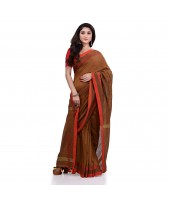 DESH BIDESH Women`s Traditional Bengali Tant Handloom Cotton Saree Loveria Design With Blouse Piece(Brown)