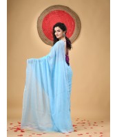  Fancy Trendy Solid Transparent Design Pure Cotton Handloom MulMul Saree (Blue)