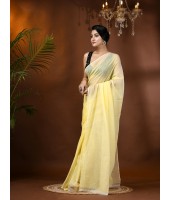 dB DESH BIDESH Women`s Fancy Trendy Solid Transparent Design Pure Cotton Handloom MulMul Saree (Yellow)