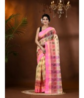 Tree Print Design Pure Handloom Cotton Saree Without Blouse Piece (Pink)