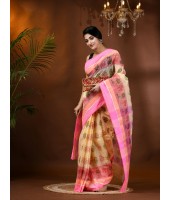 Tree Print Design Pure Handloom Cotton Saree Without Blouse Piece (Pink)