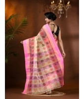 Tree Print Design Pure Handloom Cotton Saree Without Blouse Piece (Pink)