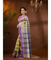 Tree Print Design Pure Handloom Cotton Saree Without Blouse Piece (Purple)