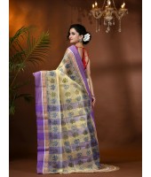 Tree Print Design Pure Handloom Cotton Saree Without Blouse Piece (Purple)