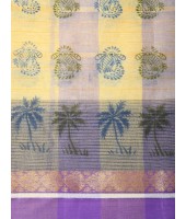 Tree Print Design Pure Handloom Cotton Saree Without Blouse Piece (Purple)