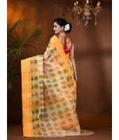  Tree Print Design Pure Handloom Cotton Saree Without Blouse Piece (Yellow)