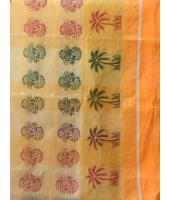  Tree Print Design Pure Handloom Cotton Saree Without Blouse Piece (Yellow)