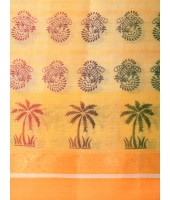  Tree Print Design Pure Handloom Cotton Saree Without Blouse Piece (Yellow)