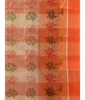 Tree Print Design Pure Handloom Cotton Saree Without Blouse Piece (Orange)