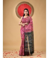 dB DESH BIDESH Women's Cotton Blend Tribal Warli Print Half half Design Handloom Sarees with Blouse Piece