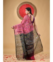 dB DESH BIDESH Women's Cotton Blend Tribal Warli Print Half half Design Handloom Sarees with Blouse Piece