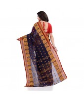 DESH BIDESH Women`s Traditional Pure Cotton Handloom Saree Woven Paisley Kolka Designer Without Blouse Piece (Deep Blue)