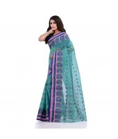 DESH BIDESH Women`s Traditional Pure Cotton Handloom Saree Woven Paisley Kolka Designer Without Blouse Piece (Firoza)