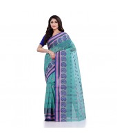 DESH BIDESH Women`s Traditional Pure Cotton Handloom Saree Woven Paisley Kolka Designer Without Blouse Piece (Firoza)