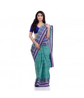 DESH BIDESH Women`s Traditional Pure Cotton Handloom Saree Woven Paisley Kolka Designer Without Blouse Piece (Firoza)