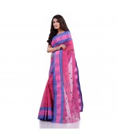 DESH BIDESH Women`s Traditional Tant Pure Handloom Cotton Saree Woven Kamal kolka Designer Without Blouse Piece (Pink)