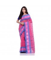 DESH BIDESH Women`s Traditional Tant Pure Handloom Cotton Saree Woven Kamal kolka Designer Without Blouse Piece (Pink)