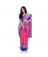 DESH BIDESH Women`s Traditional Tant Pure Handloom Cotton Saree Woven Kamal kolka Designer Without Blouse Piece (Pink)