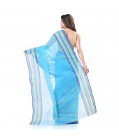 dB DESH BIDESH Women`s Bengal Handloom Pure Cotton Saree Khejur Chori Design Without Blouse Piece Cyan Blue