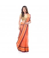 dB DESH BIDESH Women`s Bengal Handloom Pure Cotton Saree Khejur Chori Design Without Blouse Piece Orange