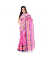 dB DESH BIDESH Women`s Bengal Handloom Pure Cotton Saree Khejur Chori Design Without Blouse Piece Pink