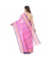 dB DESH BIDESH Women`s Bengal Handloom Pure Cotton Saree Khejur Chori Design Without Blouse Piece Pink